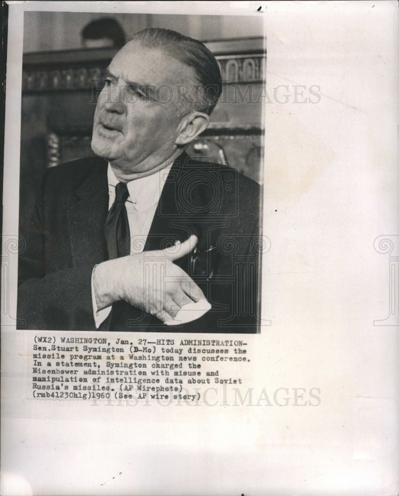 1960 Press Photo Stuart Symington Senator Missouri - Historic Images