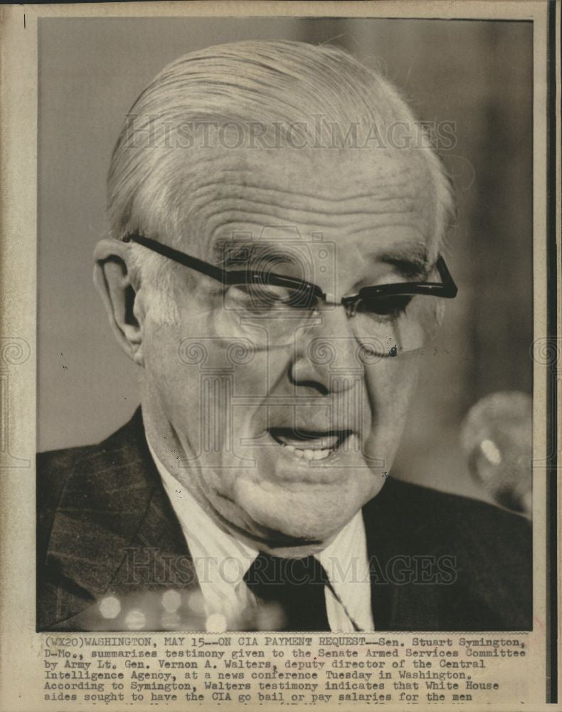 1973 Press Photo Senator Stuart Symington committee CIA - Historic Images