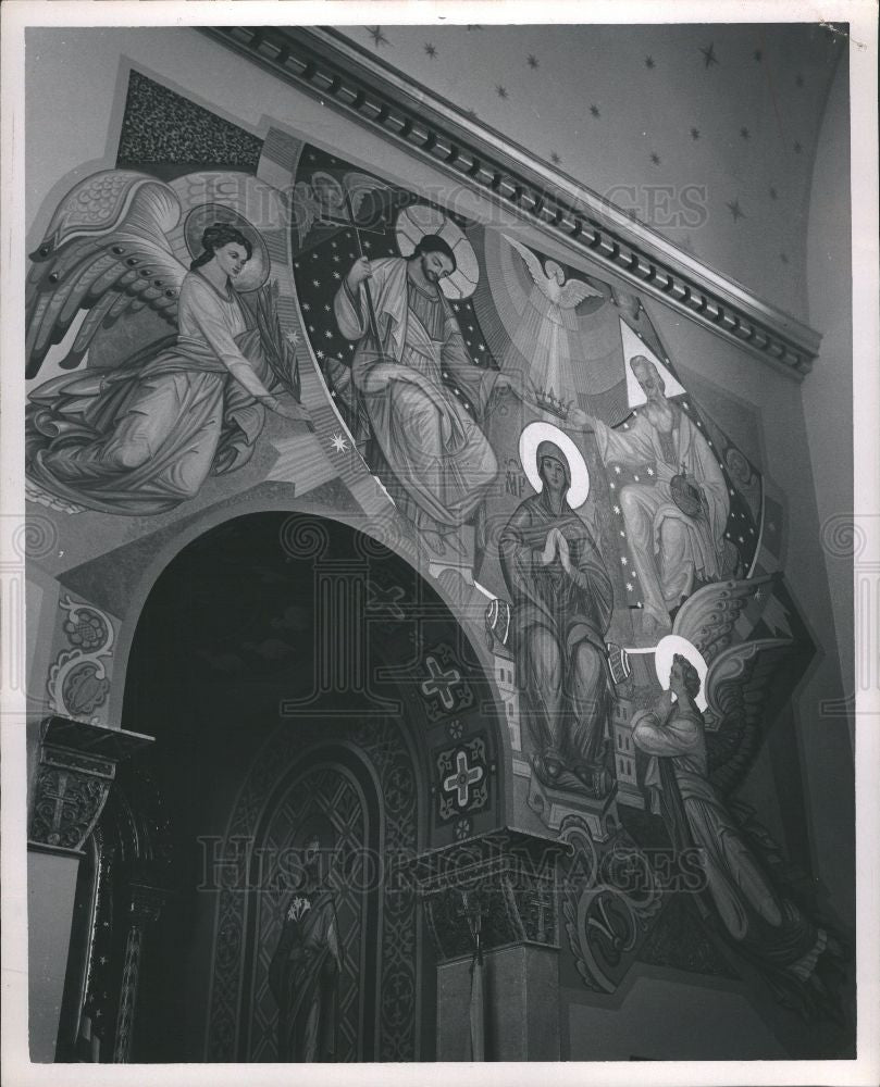 1963 Press Photo Hamtramck Michigan Church Painting - Historic Images