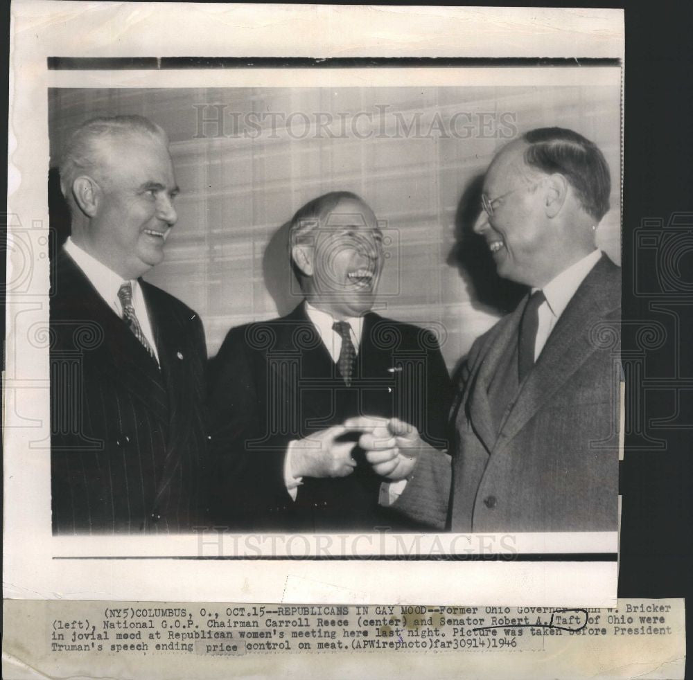 1946 Press Photo Bricker Reece Taft Republican Jovial - Historic Images