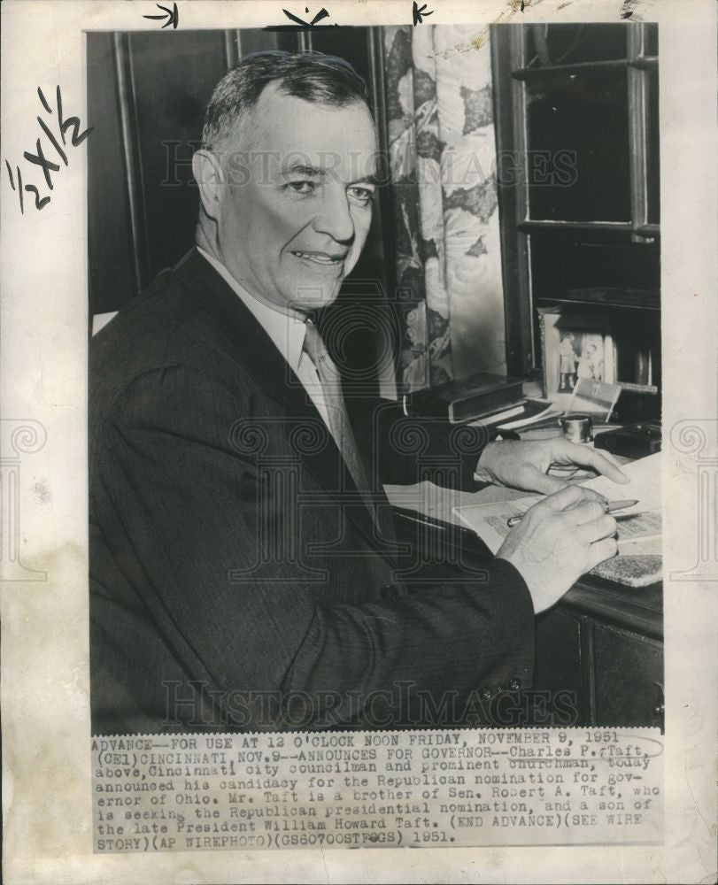 1954 Press Photo Charles P. Taft Politician - Historic Images