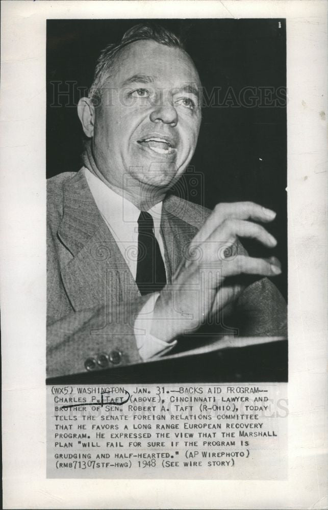 1948 Press Photo Charles P. Taft lawyer Senate testify - Historic Images