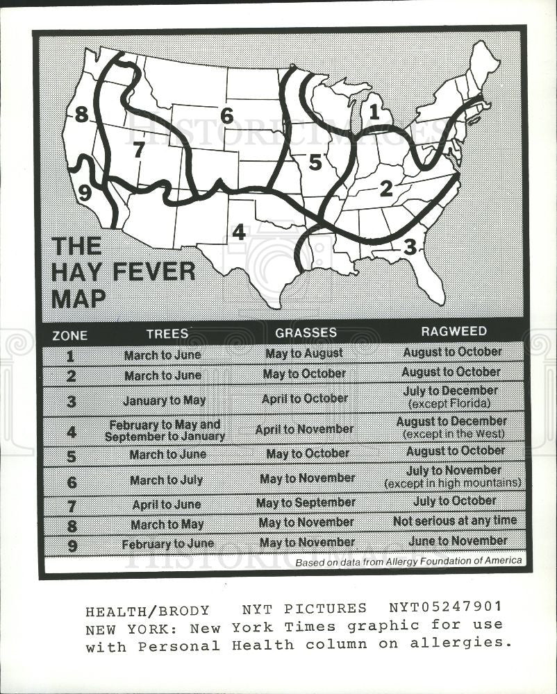 1979 Press Photo Hay Fever Map - Historic Images
