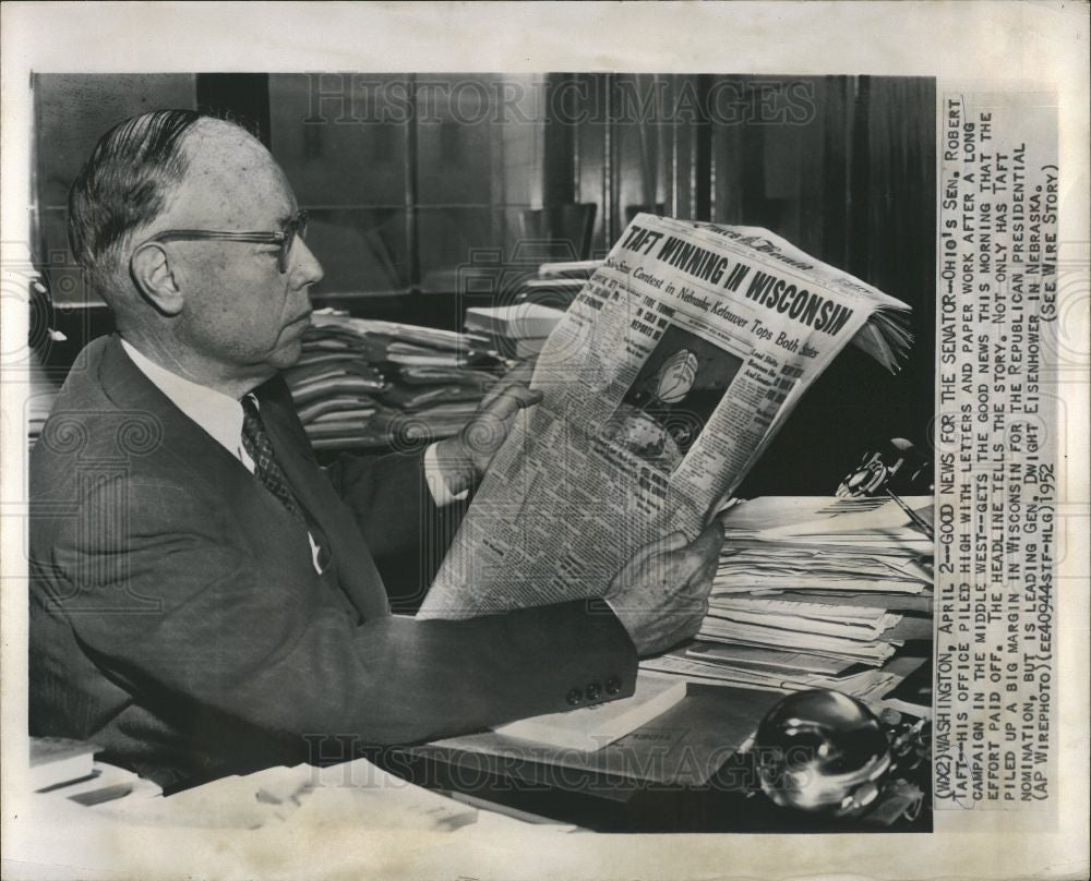 1952 Press Photo Robert Taft U.S.Republican Senator - Historic Images