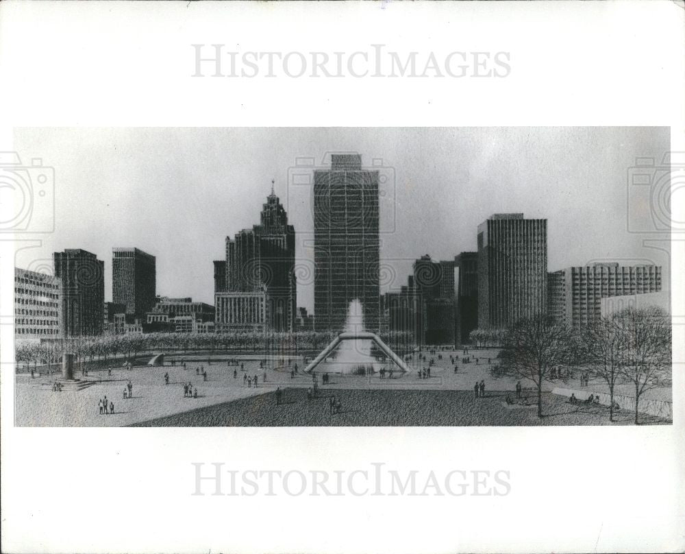 Press Photo Dodge Fountain Hart Plaza Detroit - Historic Images