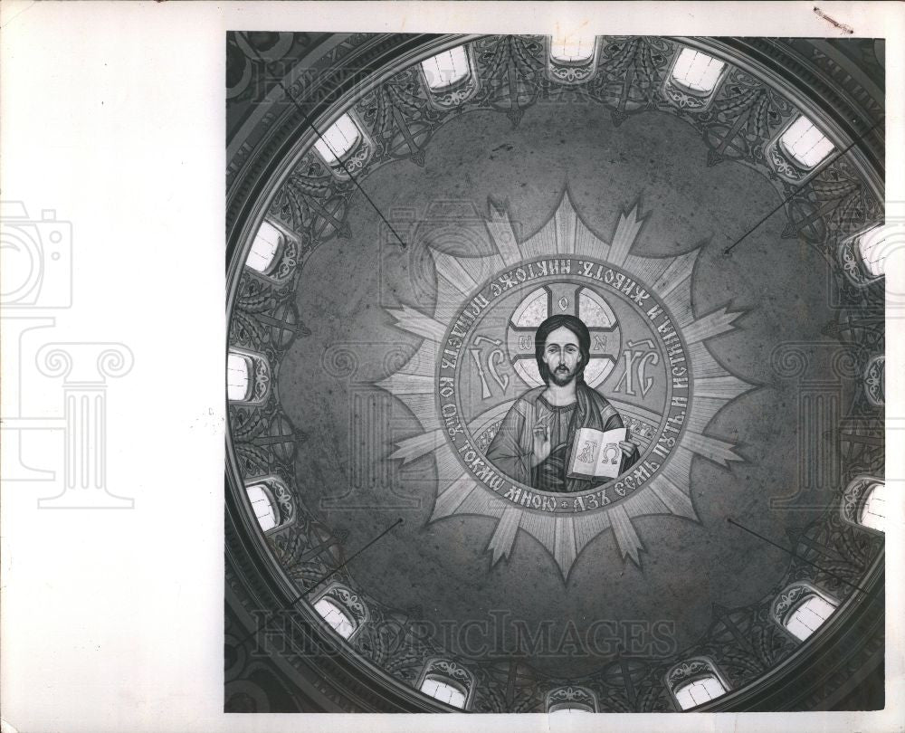 1963 Press Photo Hamtramck church Christ paint - Historic Images