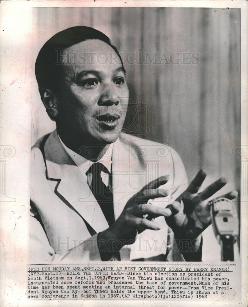 1968 Press Photo Nguy?n Van Thi?u President  Vietnam - Historic Images