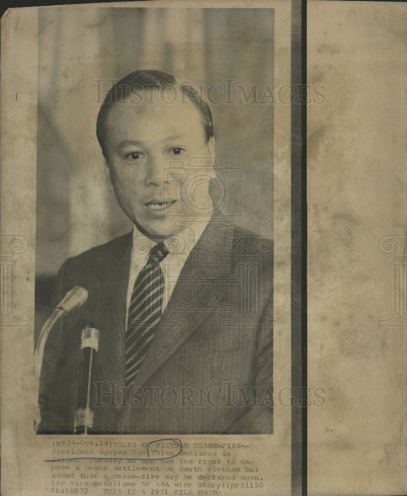 1972 Press Photo President Nguyen Van Thieu Vietnam - Historic Images