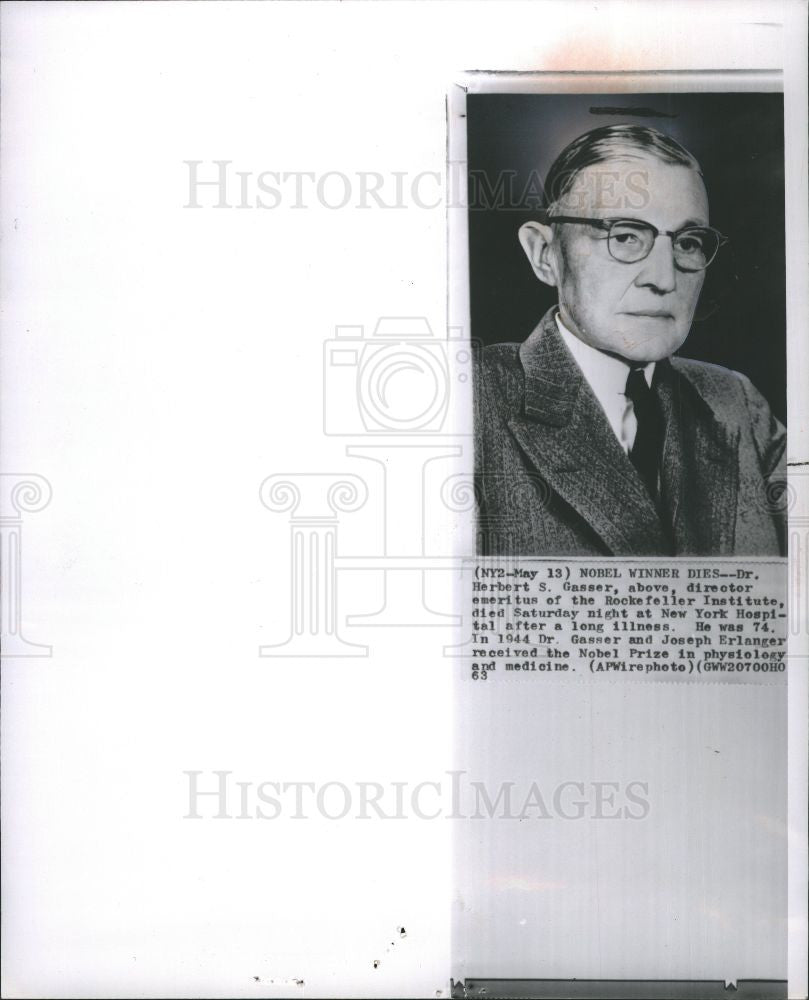 1963 Press Photo Dr. Herber Gasser Nobel Laureate - Historic Images