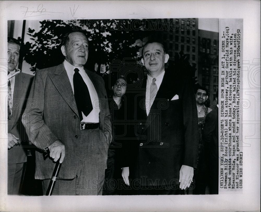 1952 Press Photo Billy Rose Arthur Garfield Hays court - Historic Images