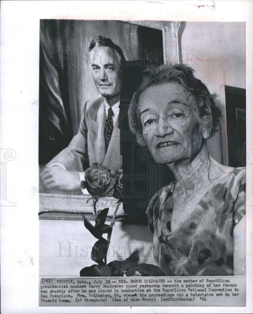 1964 Press Photo Baron Goldwater mother painting - Historic Images