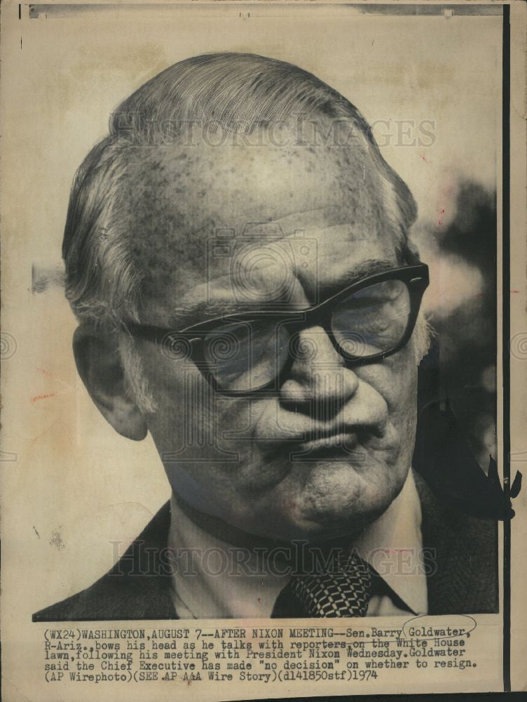 1974 Press Photo Barry Goldwater Nixon resignation - Historic Images