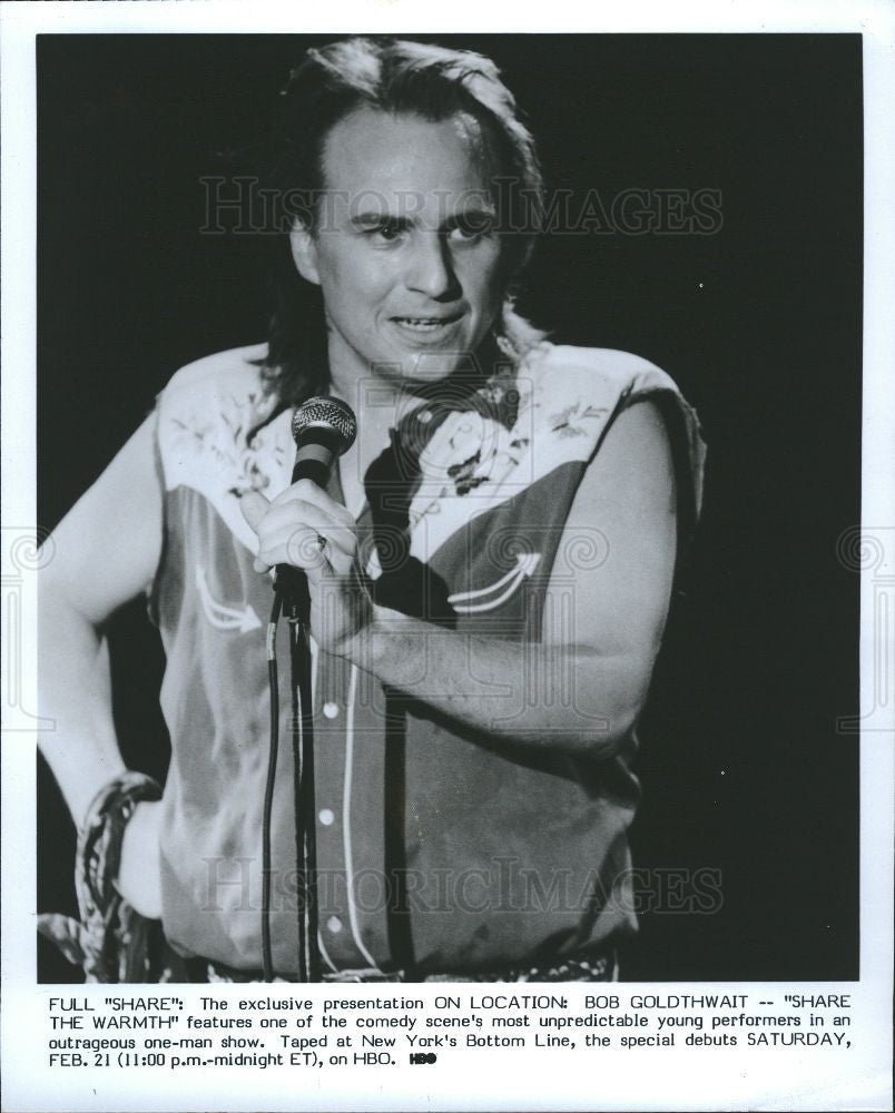 1987 Press Photo Bob Goldthwait Share the Warmth Comedy - Historic Images