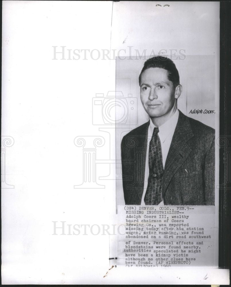 1960 Press Photo Adolph Coors III Coors Brewing Missing - Historic Images