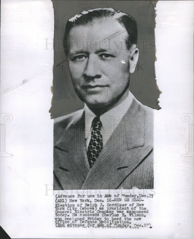 1950 Press Photo Ralph Cordiner election president GE - Historic Images