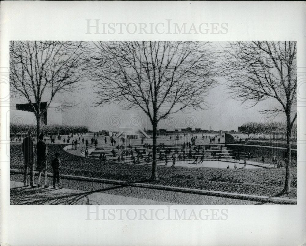 Press Photo Dodge Fountain Hart Plaza Detroit Mich - Historic Images