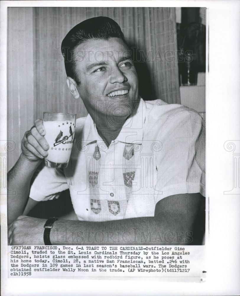 1959 Press Photo Gino Cimoli Outfielder Baseball Player - Historic Images