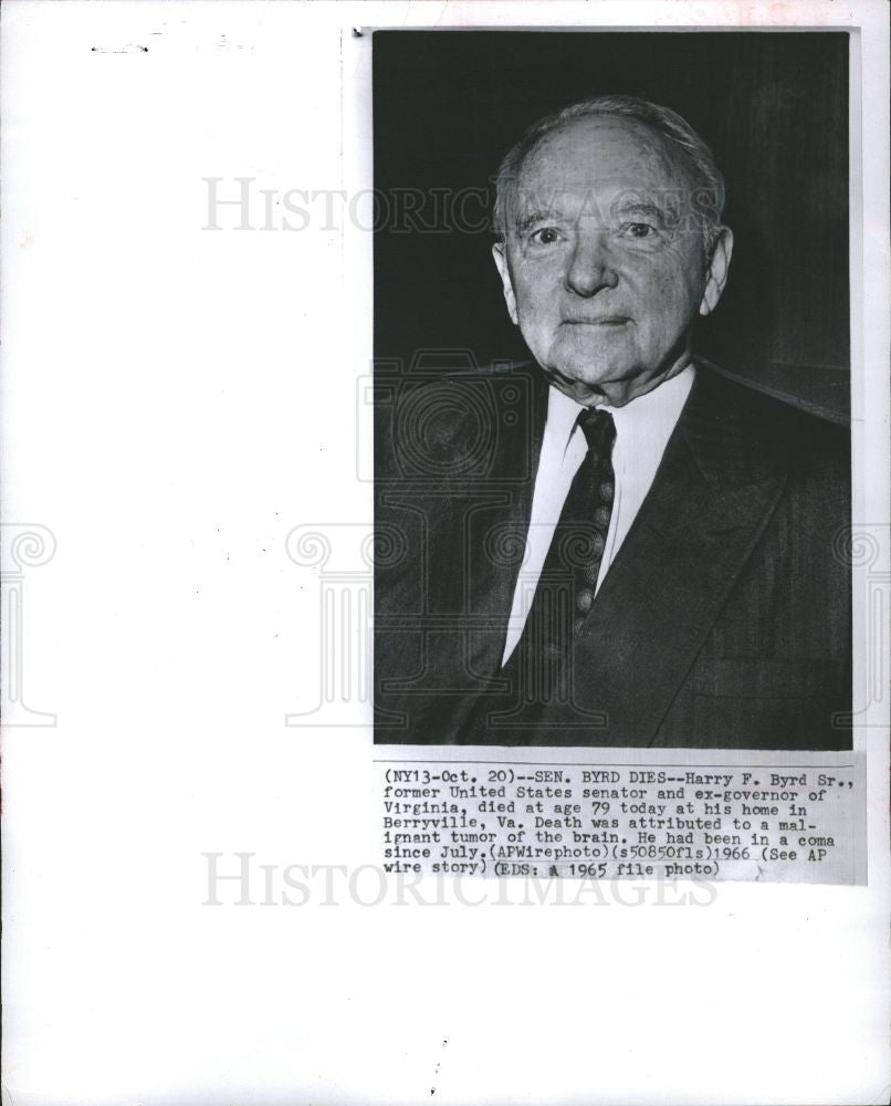 1966 Press Photo Senator Harry F. Byrd Sr. dies - Historic Images