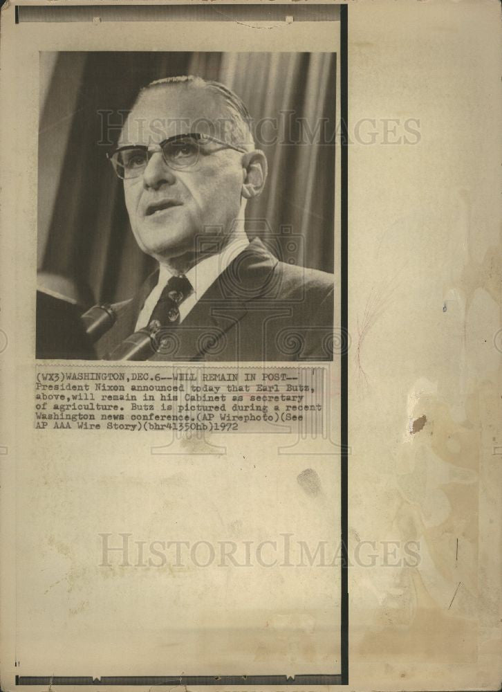 1972 Press Photo Earl Butz secretary of agriculture - Historic Images