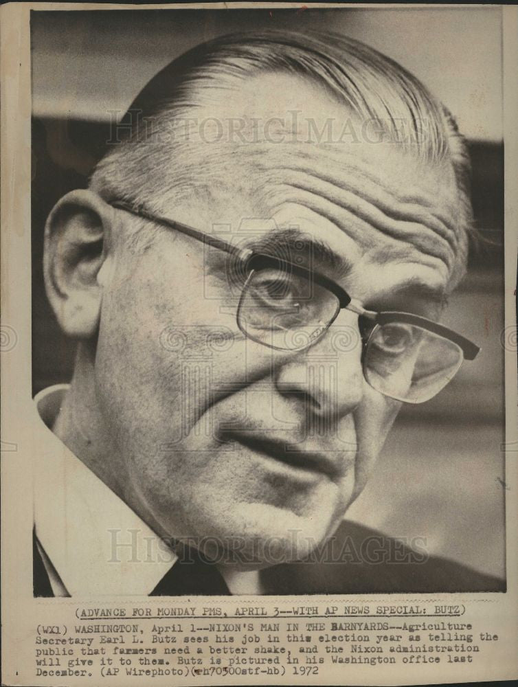1972 Press Photo Agriculture Secretary Earl L. Butz - Historic Images