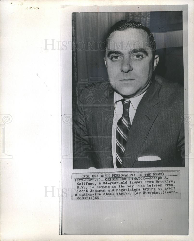 1965 Press Photo Joseph A. Califano strike negotiator - Historic Images