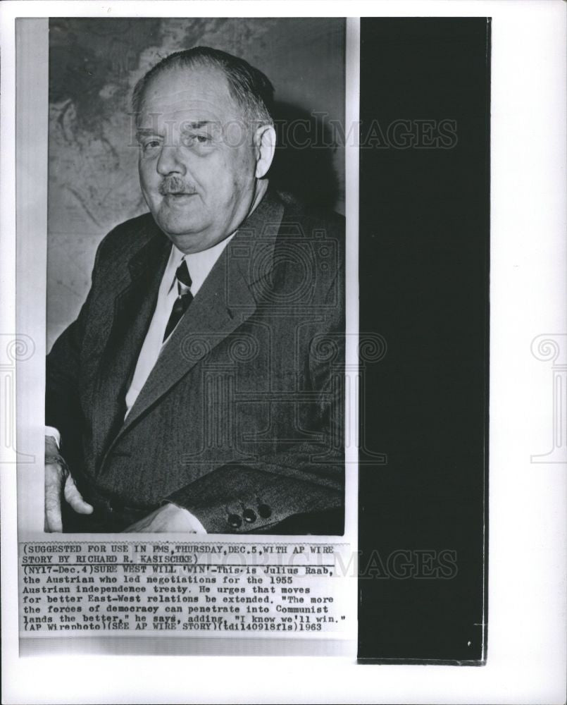 1963 Press Photo Julius Raab Austrian Negotiator Treaty - Historic Images