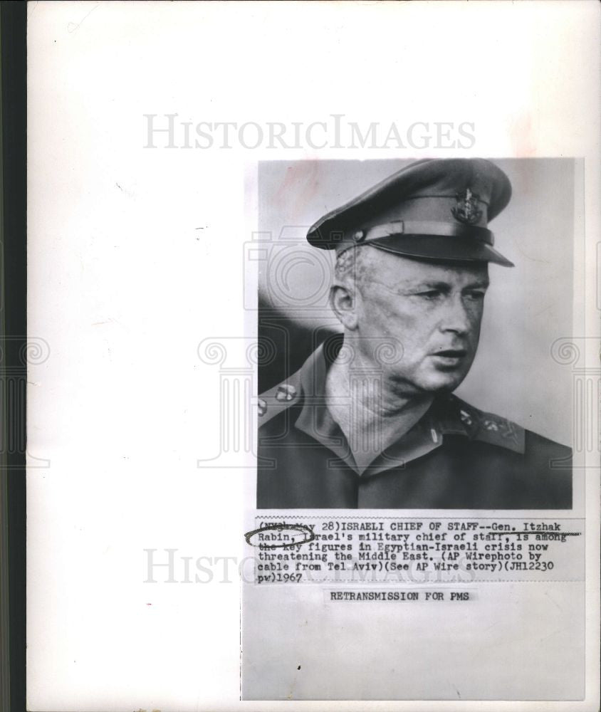1967 Press Photo Itzhak Rabin  Israeli Chief of Staff - Historic Images