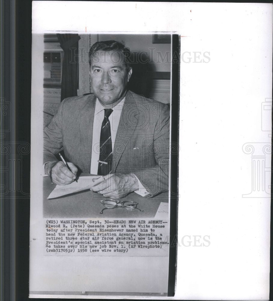 1958 Press Photo Elwood Pete Quesada Aviation Agency - Historic Images