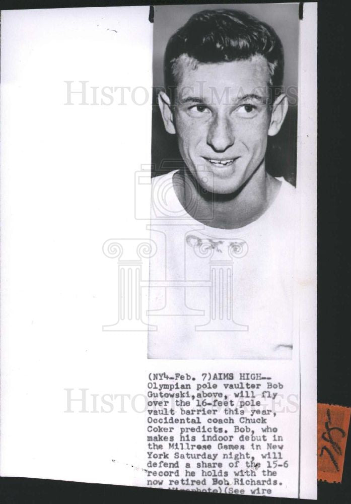 1958 Press Photo Bob Gutowski Olympian Pole Vaulter - Historic Images