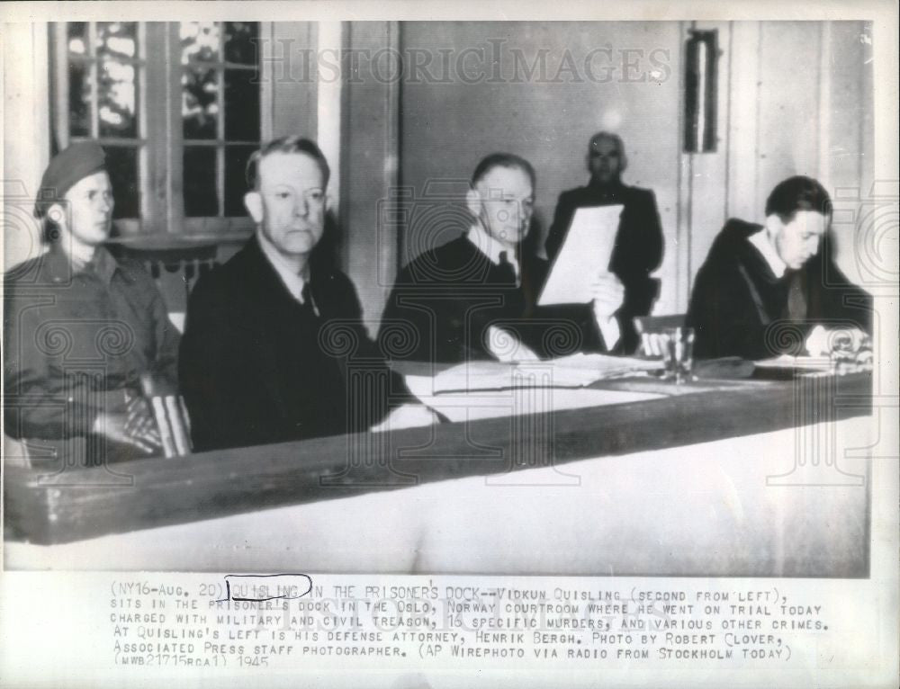 1945 Press Photo Vidkun Quisling Norway treason trial - Historic Images