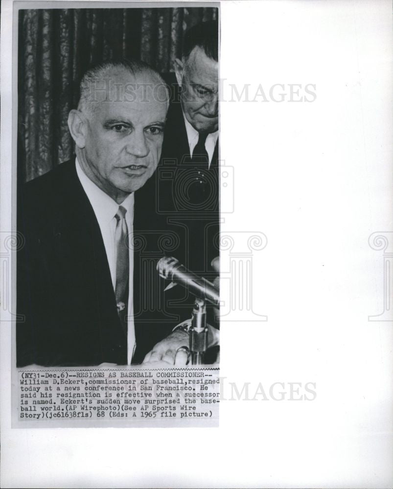 1968 Press Photo William D. Eckert Commissioner Basebal - Historic Images