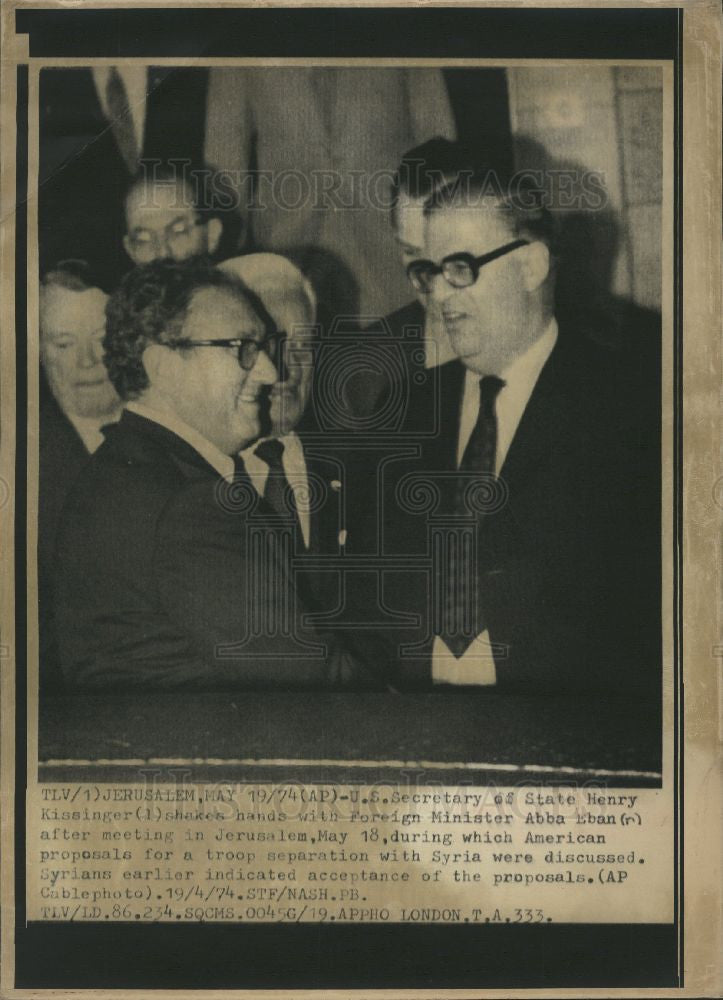 1974 Press Photo Sec. State Henry Kissinger Abba Eban - Historic Images