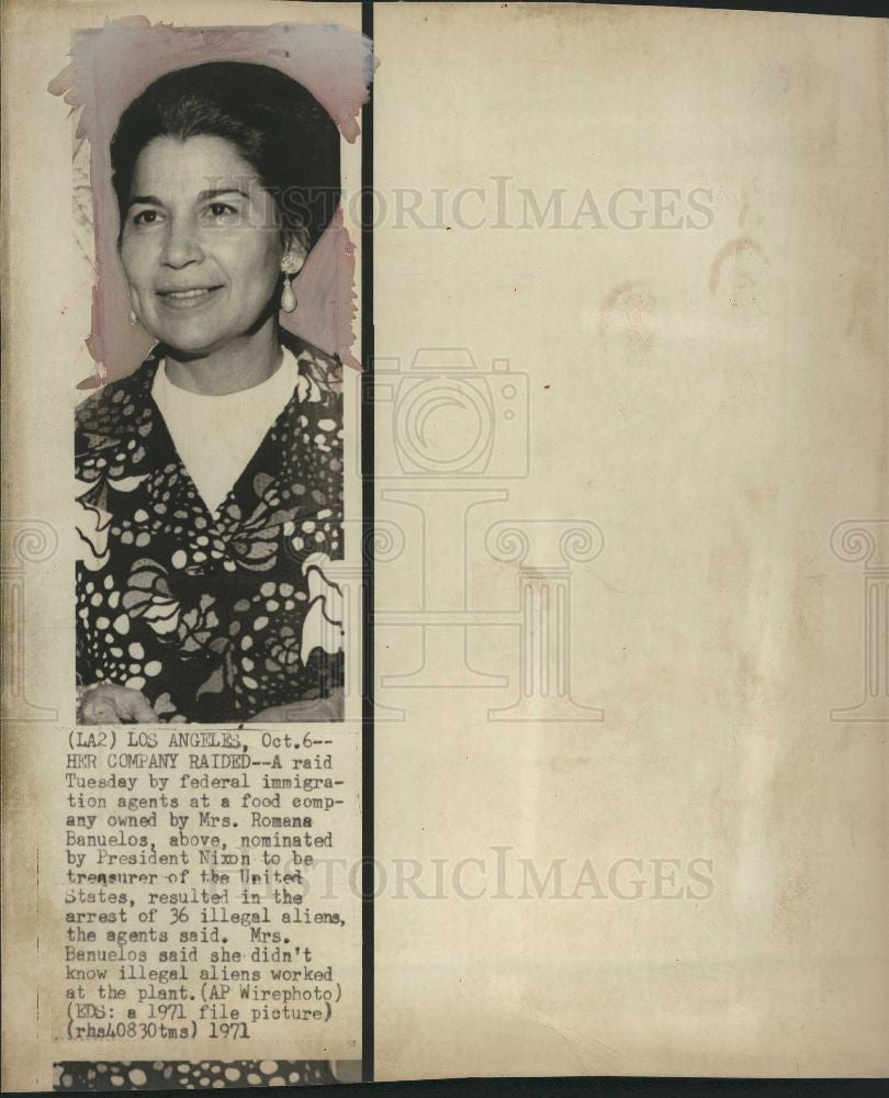 1971 Press Photo Mrs Romana Banuelos raid illegal - Historic Images