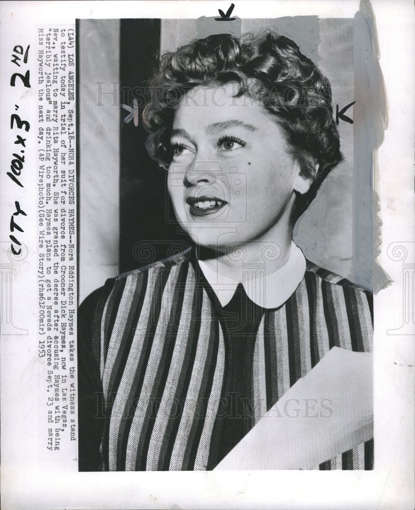 1953 Press Photo Nora Eddington Haymes 2nd Wife Errol F - Historic Images