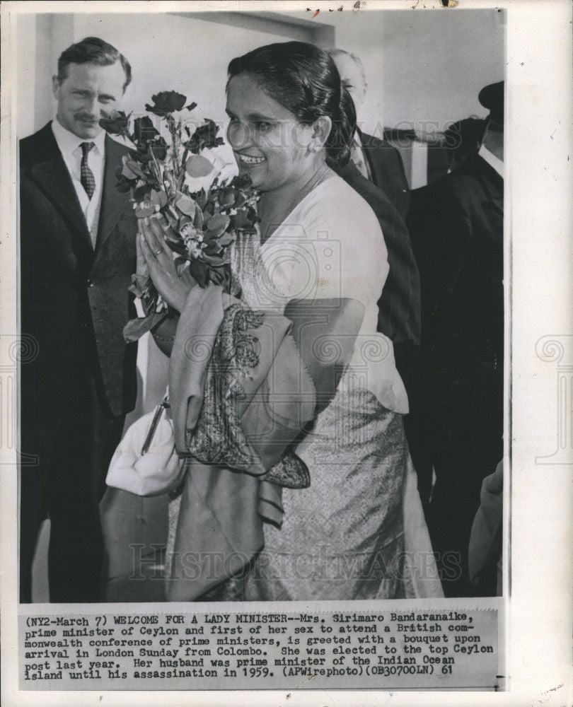 1961 Press Photo Sirimavo Bandaranaike - Historic Images