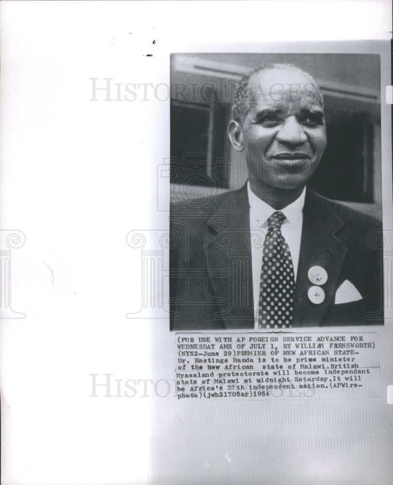 1964 Press Photo Hastings Banda prime minister Malawi - Historic Images