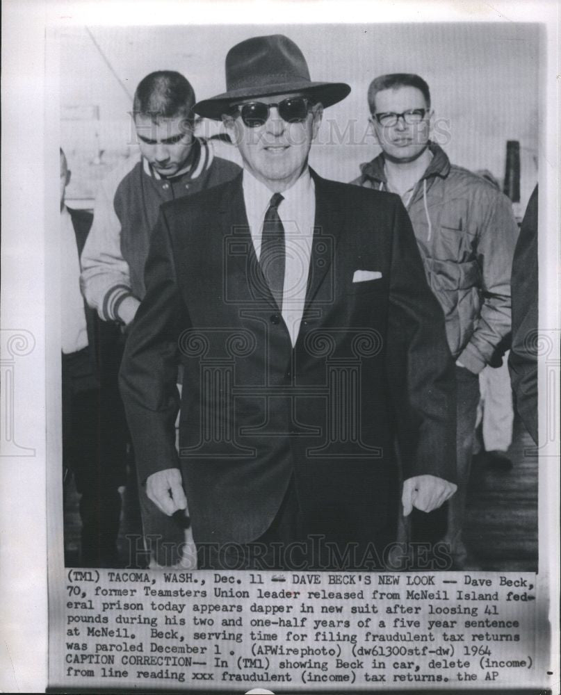 1964 Press Photo Dave Beck released McNeil prison tax - Historic Images