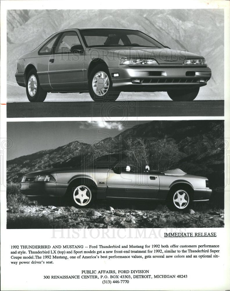 1992 Press Photo 1992 Ford Thunderbird LX new front-end - Historic Images