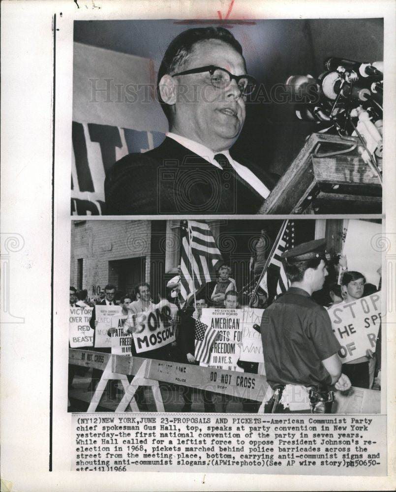 1966 Press Photo Gus Hall Communist Party USA - Historic Images