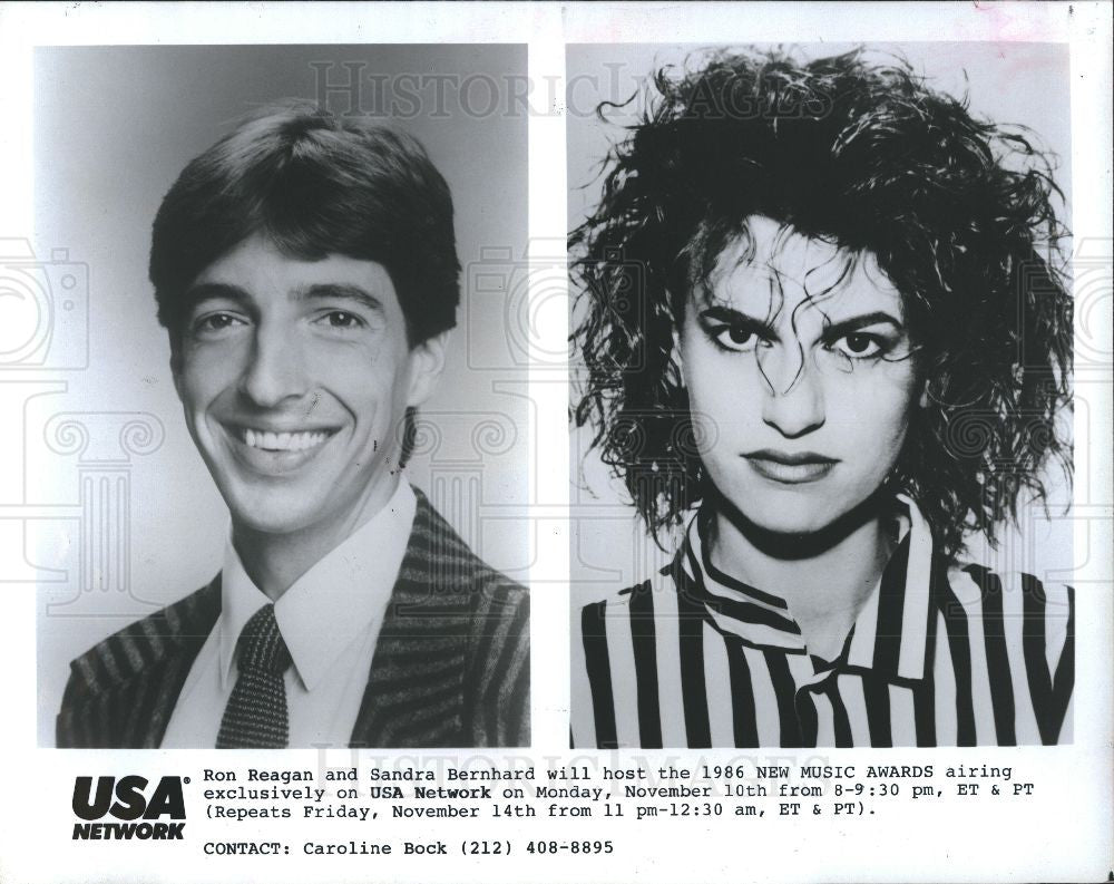 1986 Press Photo Ron Reagan Sandra Berhard Music Awards - Historic Images