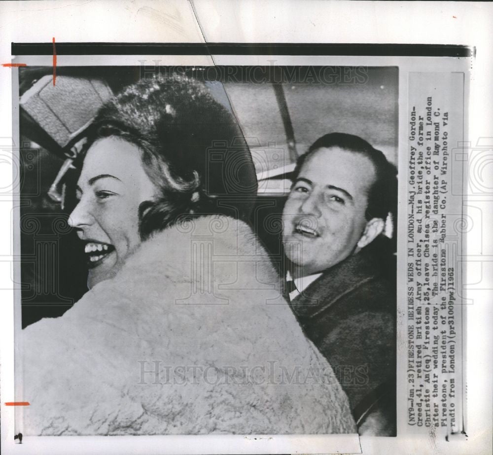 1962 Press Photo Christie Firestone Gordon Creed Marry - Historic Images