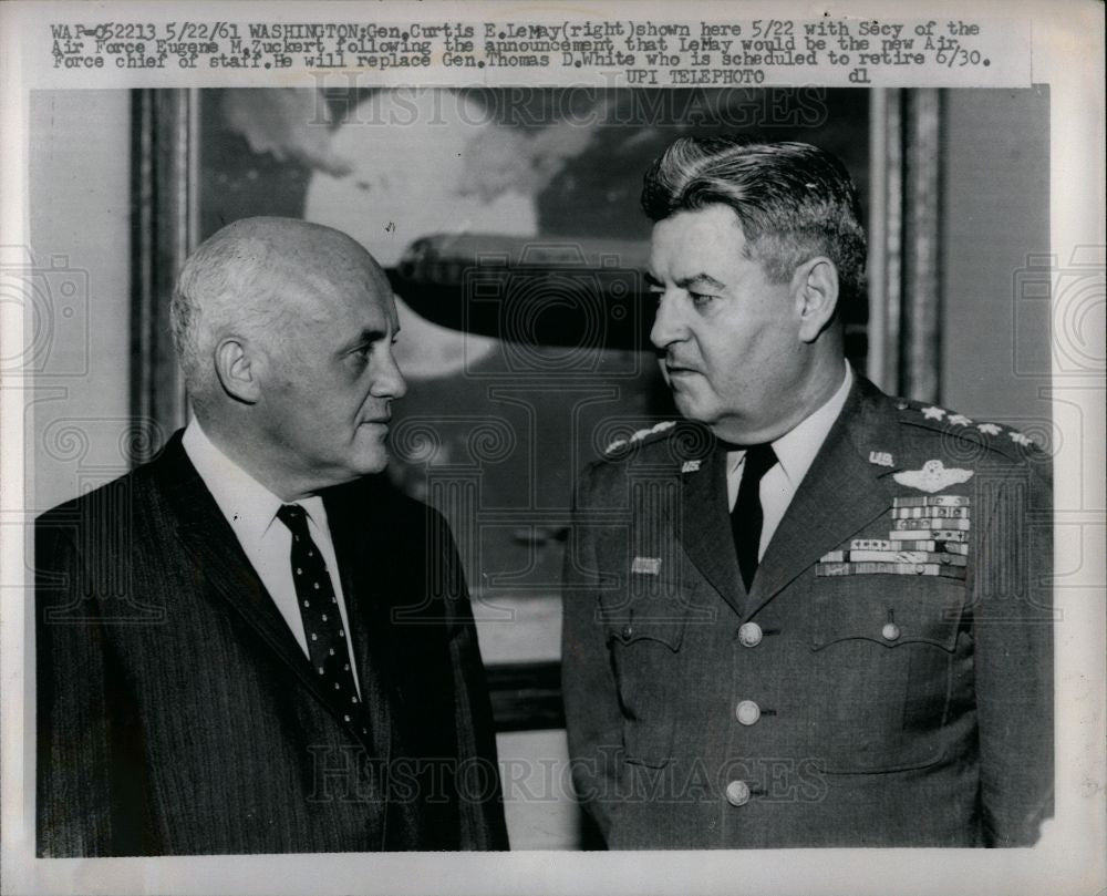 1961 Press Photo Gen Curtis LeMay New USAF Chief Staff - Historic Images