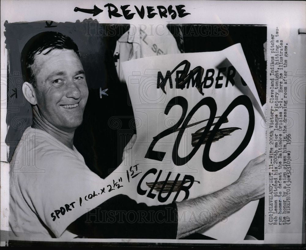 1956 Press Photo Bob Lemon pitched 200th Major victory. - Historic Images