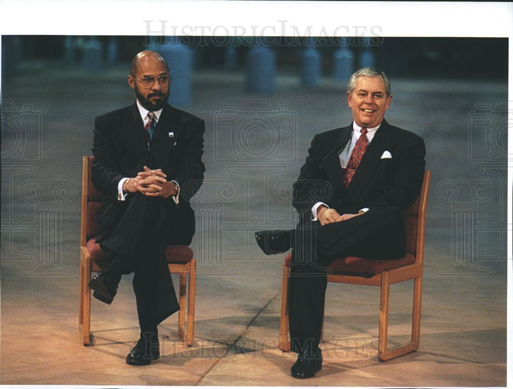 Press Photo Dennis Archer Mayor Robert Eaton CEO - Historic Images