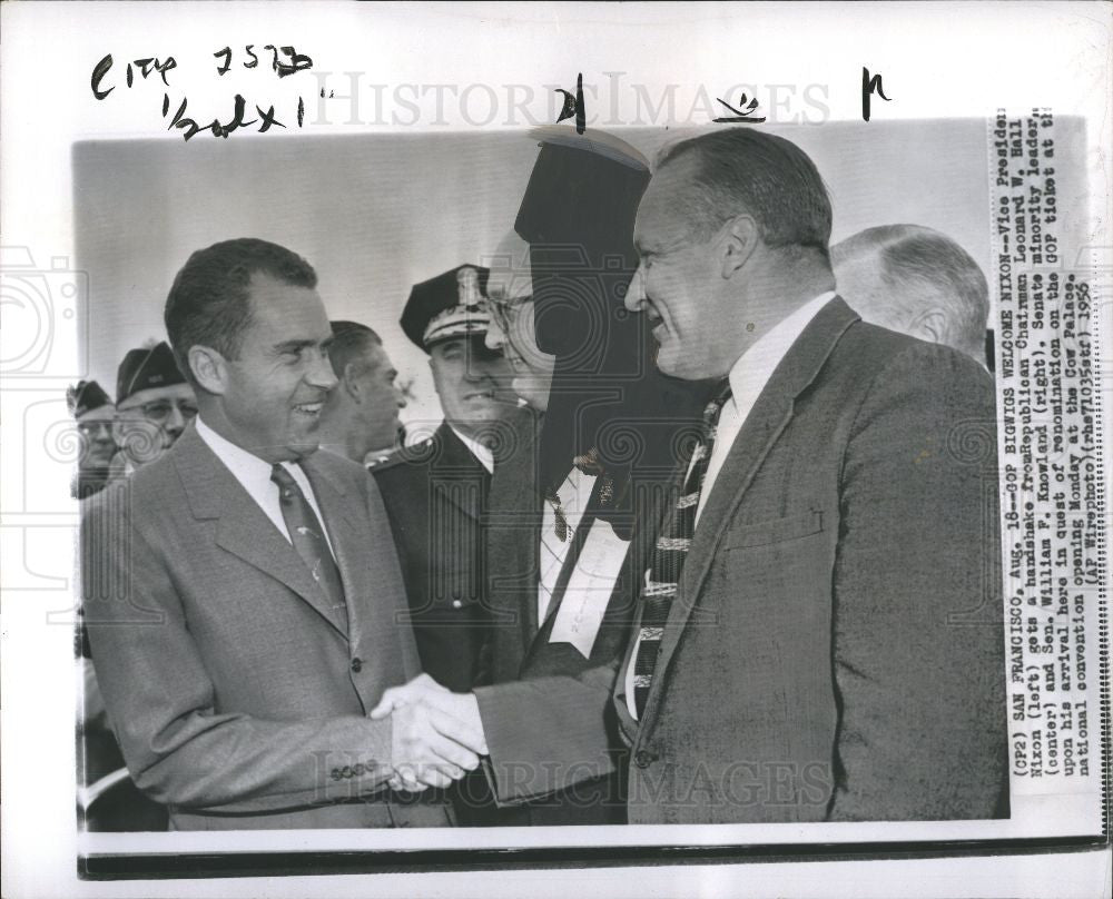 1956 Press Photo Leonard Wood Hall Nixon vice president - Historic Images