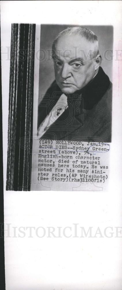 1954 Press Photo Sydney Greenstreet actor - Historic Images