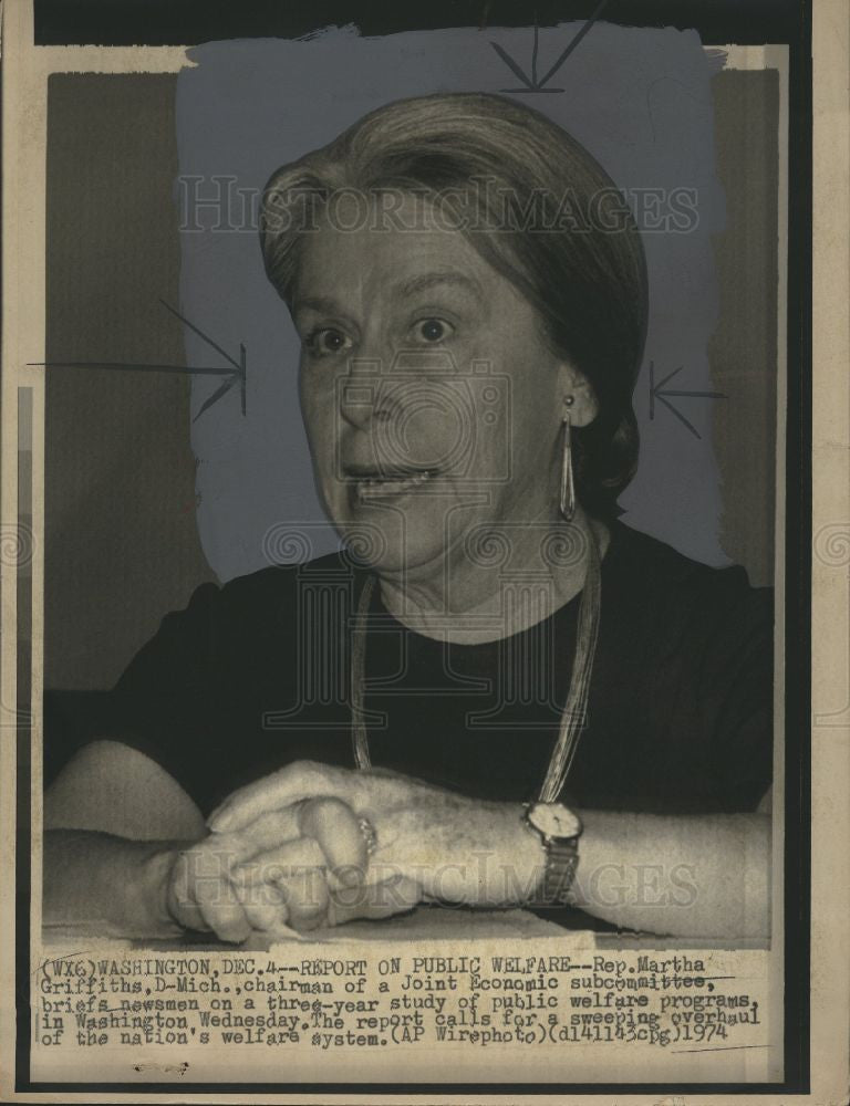 1974 Press Photo Martha Griffiths Report Public welf - Historic Images
