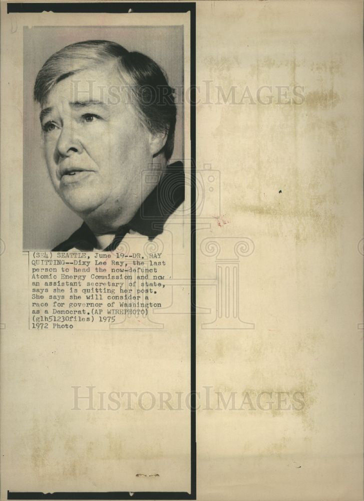 1975 Press Photo Dr. Dixy Lee Ray Assistant Secretary - Historic Images