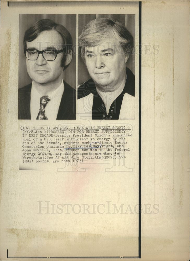 1974 Press Photo Dr. Dixy Lee Ray At. En.Comm. Chairman - Historic Images