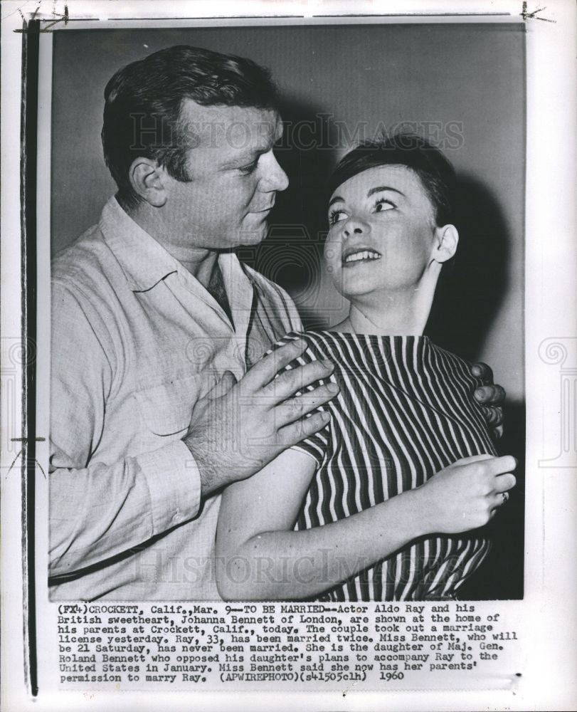 1960 Press Photo Actor Aldo Ray Johanna Bennett - Historic Images